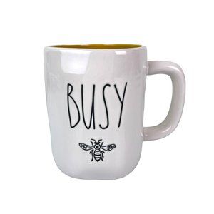 Rae Dunn Busy Bee Graphic Ceramic Coffee Mug, Yellow Center, Kitchen Dining Gift